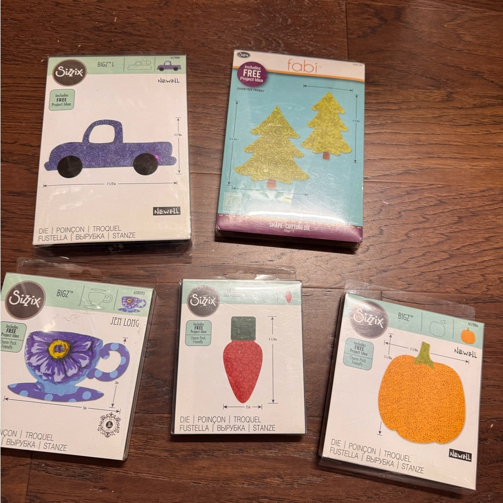 Sizzix Die Cut Set - Truck, Trees, Teacup, light bulb, Pumpkin, fabric piecing